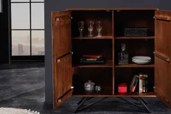 Massivholz Highboard MOUNTAIN SOUL 120cm echter Naturstein weiß Akazie Schrank Marmor-Design