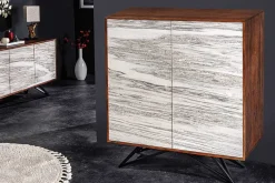 Massivholz Highboard MOUNTAIN SOUL 120cm echter Naturstein weiß Akazie Schrank Marmor-Design