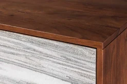 Massivholz Highboard MOUNTAIN SOUL 120cm echter Naturstein weiß Akazie Schrank Marmor-Design