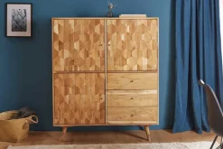 Massivholz Highboard MYSTIC LIVING 140cm Akazie natur 3D-Oberfläche