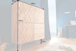 Massivholz Highboard MYSTIC LIVING 140cm Akazie natur 3D-Oberfläche