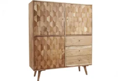 Massivholz Highboard MYSTIC LIVING 140cm Akazie natur 3D-Oberfläche
