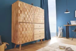 Massivholz Highboard MYSTIC LIVING 140cm Akazie natur 3D-Oberfläche