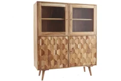Massivholz Highboard MYSTIC LIVING 140cm Akazie natur Vitrine 3D-Oberfläche
