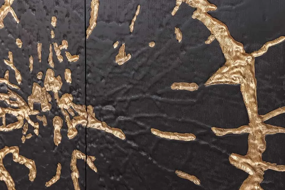 Massivholz Highboard THE CIRCLE 120cm schwarz gold Mango Metall Retro