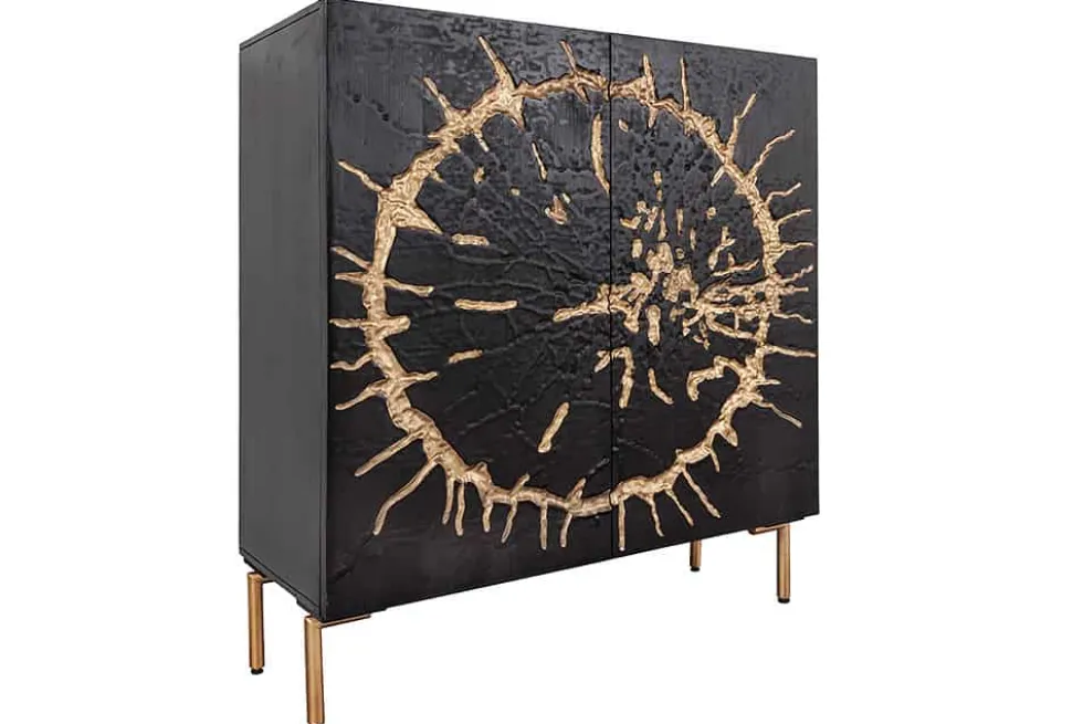 Massivholz Highboard THE CIRCLE 120cm schwarz gold Mango Metall Retro