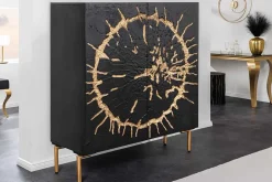 Massivholz Highboard THE CIRCLE 120cm schwarz gold Mango Metall Retro