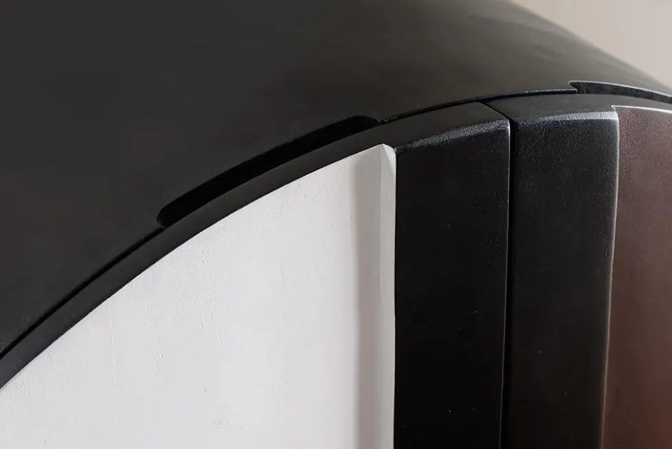 Massivholz Highboard VOODOO 120cm braun weiß schwarz Mangoholz mit 3D Schnitzereien oval Metallgestell