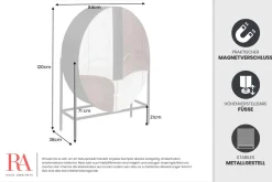 Massivholz Highboard VOODOO 120cm braun weiß schwarz Mangoholz mit 3D Schnitzereien oval Metallgestell