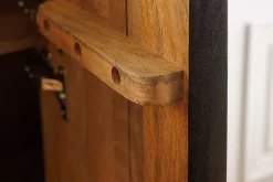 Massivholz Highboard VOODOO 120cm braun weiß schwarz Mangoholz mit 3D Schnitzereien oval Metallgestell