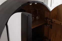 Massivholz Highboard VOODOO 120cm braun weiß schwarz Mangoholz mit 3D Schnitzereien oval Metallgestell