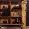 Massivholz Highboard VULCANO 120cm braun Mangoholz mit 3D Schnitzereien handmade Metallgestell schwarz