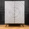 Massivholz Highboard ZEN CIRCLES 120cm weiß schwarz Mangoholz 3D-Design Metall gold
