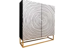 Massivholz Highboard ZEN CIRCLES 120cm weiß schwarz Mangoholz 3D-Design Metall gold