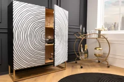 Massivholz Highboard ZEN CIRCLES 120cm weiß schwarz Mangoholz 3D-Design Metall gold