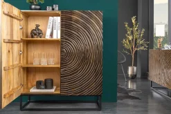 Massivholz Highboard ZEN CIRCLES 120cm dunkelbraun Mangoholz 3D-Design