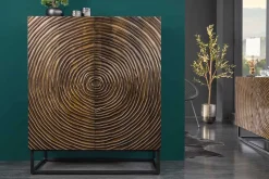 Massivholz Highboard ZEN CIRCLES 120cm dunkelbraun Mangoholz 3D-Design