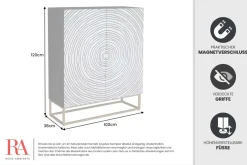 Massivholz Highboard ZEN CIRCLES 120cm dunkelbraun Mangoholz 3D-Design