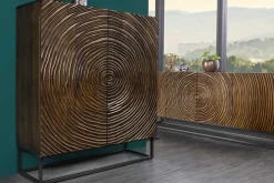 Massivholz Highboard ZEN CIRCLES 120cm dunkelbraun Mangoholz 3D-Design