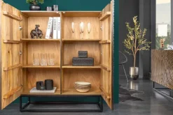 Massivholz Highboard ZEN CIRCLES 120cm dunkelbraun Mangoholz 3D-Design