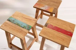 Massivholz Hocker JAKARTA 50cm recycelt Beistelltisch Sitzhocker