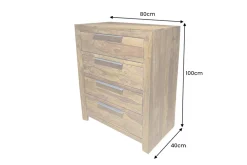 Massivholz Kommode PURE 100cm braun stone finish Sheesham mit vier Schubladen