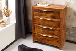 Massivholz Kommode PURE 100cm braun stone finish Sheesham mit vier Schubladen