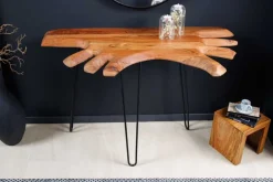 Massivholz Konsolentisch WILD 105cm Akazie natur Hairpin Legs Baumkante
