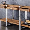 Massivholz Konsolentisch BARRACUDA 140cm braun Teakholz silber Edelstahl verchromt mit Schubladen