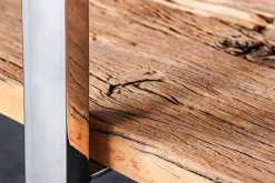 Massivholz Konsolentisch BARRACUDA 140cm braun Teakholz silber Edelstahl verchromt mit Schubladen