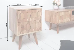 Massivholz Nachttisch MYSTIC LIVING 60cm Akazie natur 3D-Design mit Stauraum