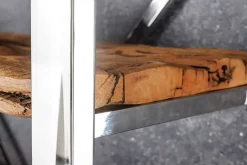 Massivholz Regal BARRACUDA 185cm braun Teakholz silber Edelstahl verchromt Bücherregal