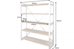 Massivholz Regal BARRACUDA 185cm braun Teakholz silber Edelstahl verchromt Bücherregal
