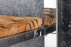 Massivholz Regal BARRACUDA 185cm braun Teakholz silber Edelstahl verchromt Bücherregal