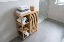 Massivholz Regal ZEN-BO 90cm natur Bambus mit Lamellentür