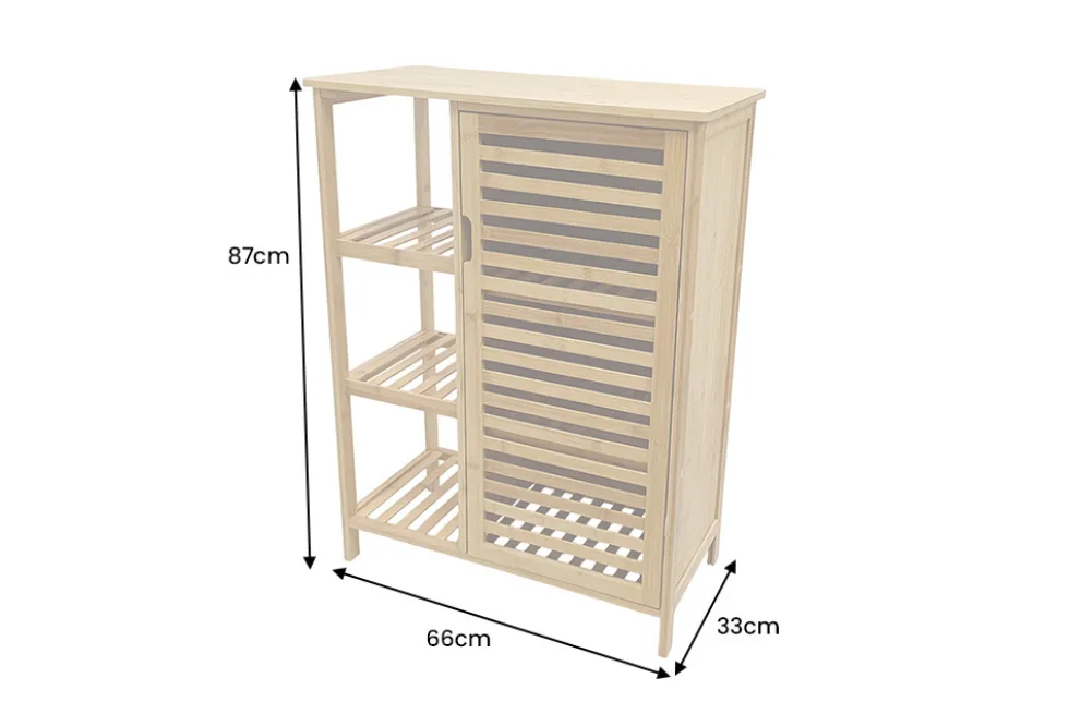 Massivholz Regal ZEN-BO 90cm natur Bambus mit Lamellentür