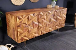 Massivholz Sideboard ALPINE 145cm braun Sheesham stone finish Metall matt gold