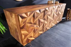 Massivholz Sideboard ALPINE 145cm braun Sheesham stone finish Metall matt gold