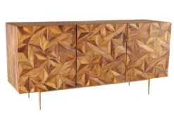 Massivholz Sideboard ALPINE 145cm braun Sheesham stone finish Metall matt gold