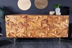 Massivholz Sideboard ALPINE 145cm braun Sheesham stone finish Metall matt gold
