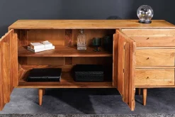 Massivholz Sideboard ALPINE 145cm Akazie honey finish Kommode mit Schubladen Retro Design