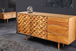 Massivholz Sideboard ALPINE 145cm Akazie honey finish Kommode mit Schubladen Retro Design