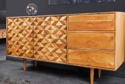 Massivholz Sideboard ALPINE 145cm Akazie honey finish Kommode mit Schubladen Retro Design