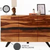 Massivholz Sideboard AMAZONAS 150cm braun Sheesham Baumkante schwarzes Metallgestell
