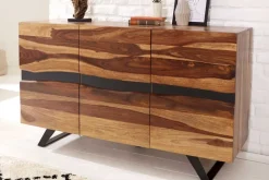 Massivholz Sideboard AMAZONAS 150cm braun Sheesham Baumkante schwarzes Metallgestell