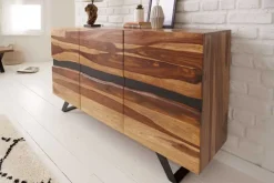 Massivholz Sideboard AMAZONAS 150cm braun Sheesham Baumkante schwarzes Metallgestell