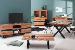 Massivholz Sideboard AMAZONAS 150cm Akazie natur Metall schwarz Baumkante