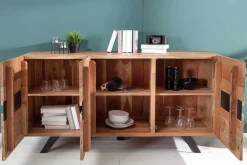 Massivholz Sideboard AMAZONAS 150cm Akazie natur Metall schwarz Baumkante