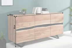 Massivholz Sideboard AMAZONAS 150cm Akazie natur Metall schwarz Baumkante