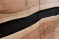 Massivholz Sideboard AMAZONAS 150cm Akazie natur Metall schwarz Baumkante